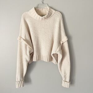 Urban Outfitters Size S Mock Neck Cream Ivory Pullover Cropped Sweater Chunky